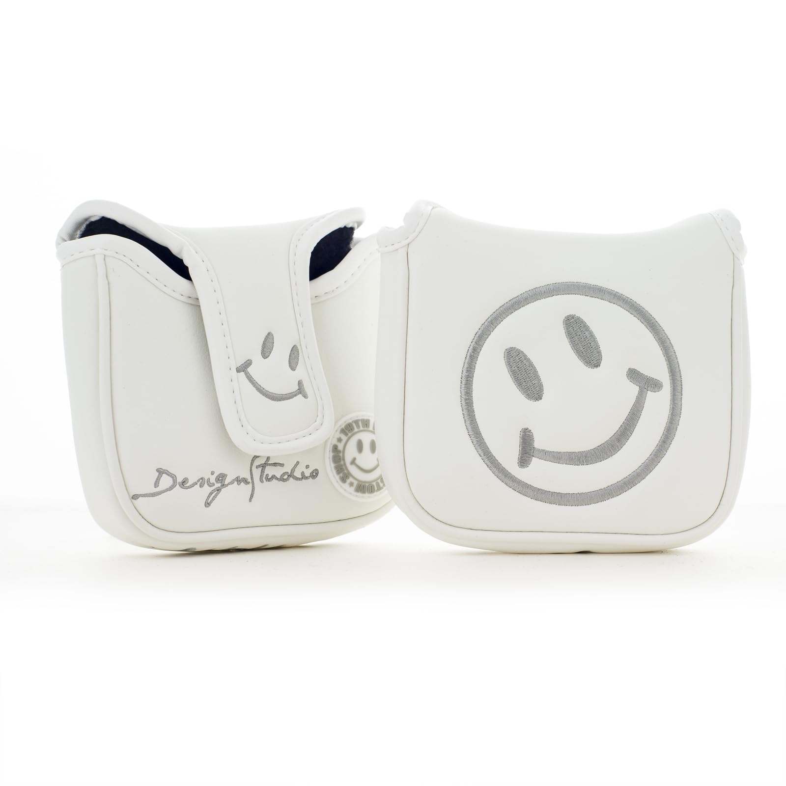 Smile Face Golf High-MOI - Funda para cabeza de putter, eje de talón, color blanco, cubierta para cabeza