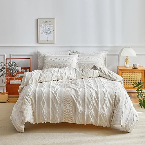 VClife Funda de edredón copetuda, tamaño Queen, juego de ropa de cama bohemio de microfibra lavada suave, transpirable, estilo desgastado y