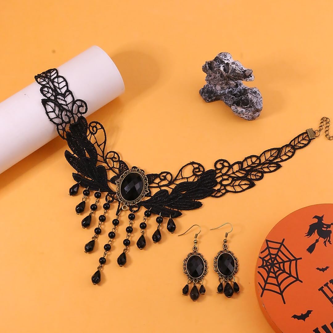 Witch Accessories for Women Lace Choker Vintage Necklace Earring Set Halloween Goth Jewelry Gothic Vampire Necklaces Costume - Image 6