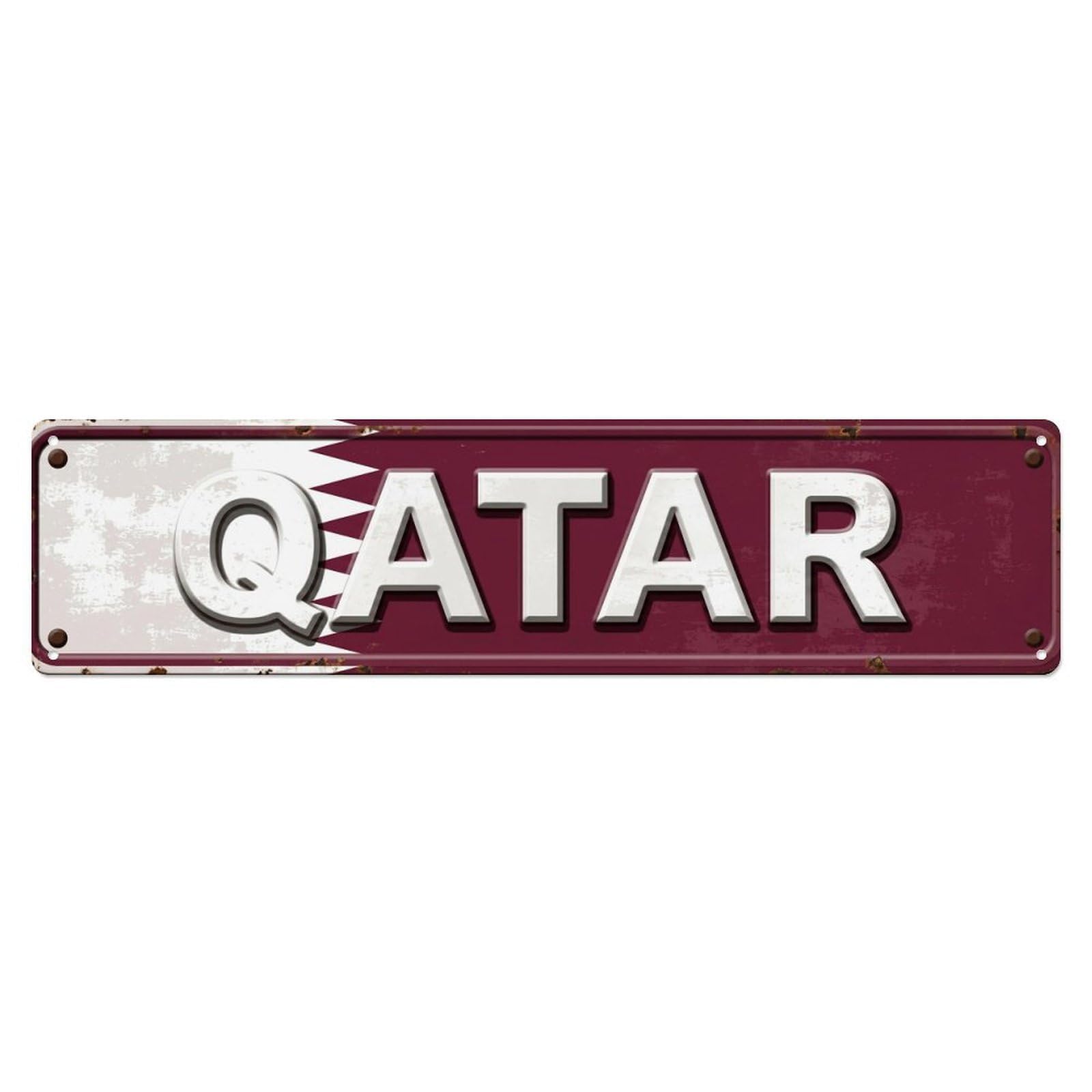 Vintage Qatar Flag Pattern Metal Tin Sign