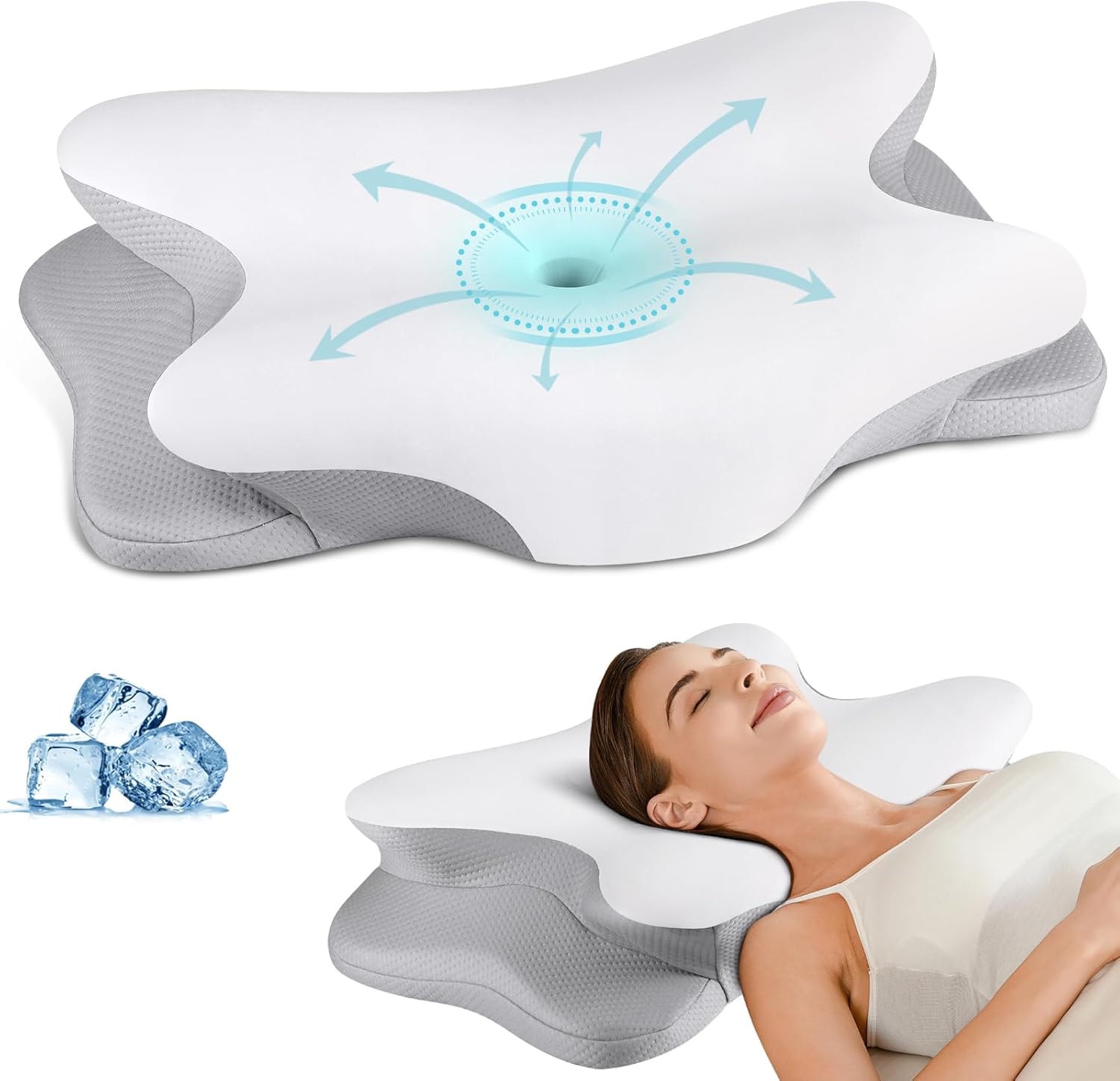 Cervical Neck Pillow for Pain Relief - Ergonomic Side Sleeper Pillow for Neck Support, Cooling Memory Foam Pillows for Sleeping, Contour Pillow Orthopedic Bed Pillow for Back Stomach Sleepers