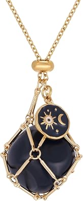 MIXJOY Black Obsidian Crystal Necklace for Women, Sun and Moon Celestial Pendant Protection Gift for Halloween Christmas