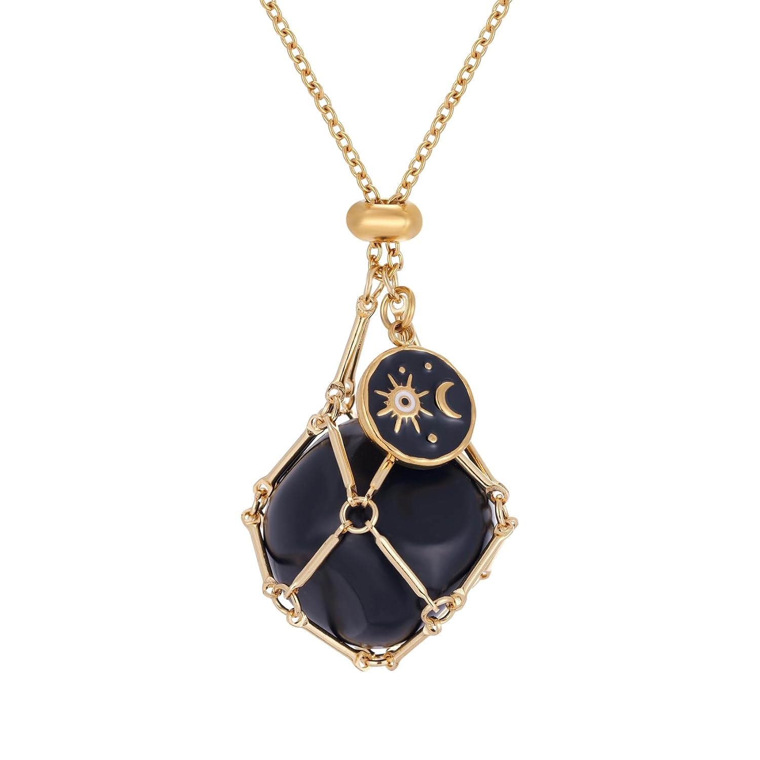 MIXJOY Black Obsidian Crystal Necklace for Women, Sun and Moon Celestial Pendant Protection Gift for Halloween Christmas