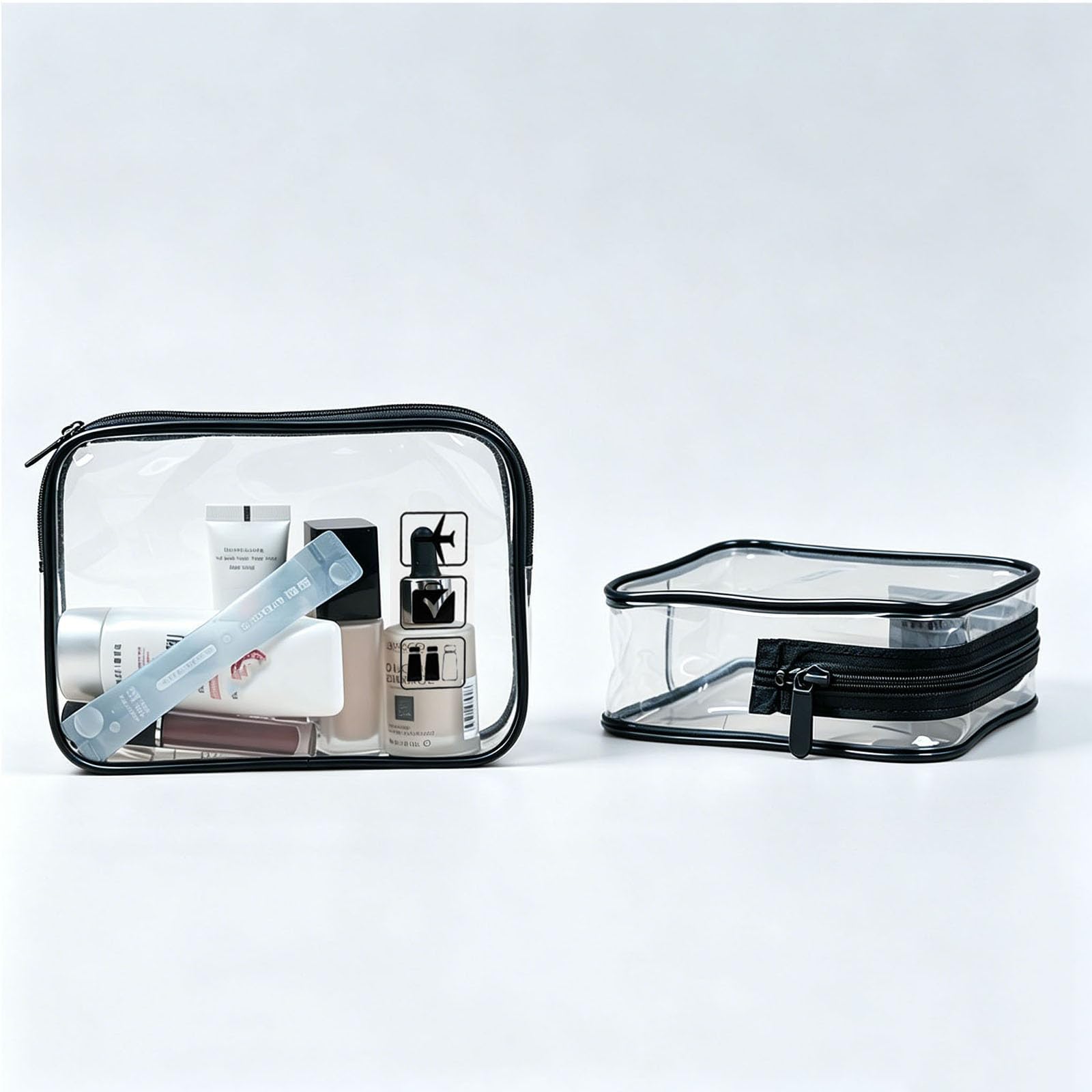 Transparenter Kulturbeutel mit Reiseflaschenset 13-teilig 100ml Flughafen-konform 20x20cm