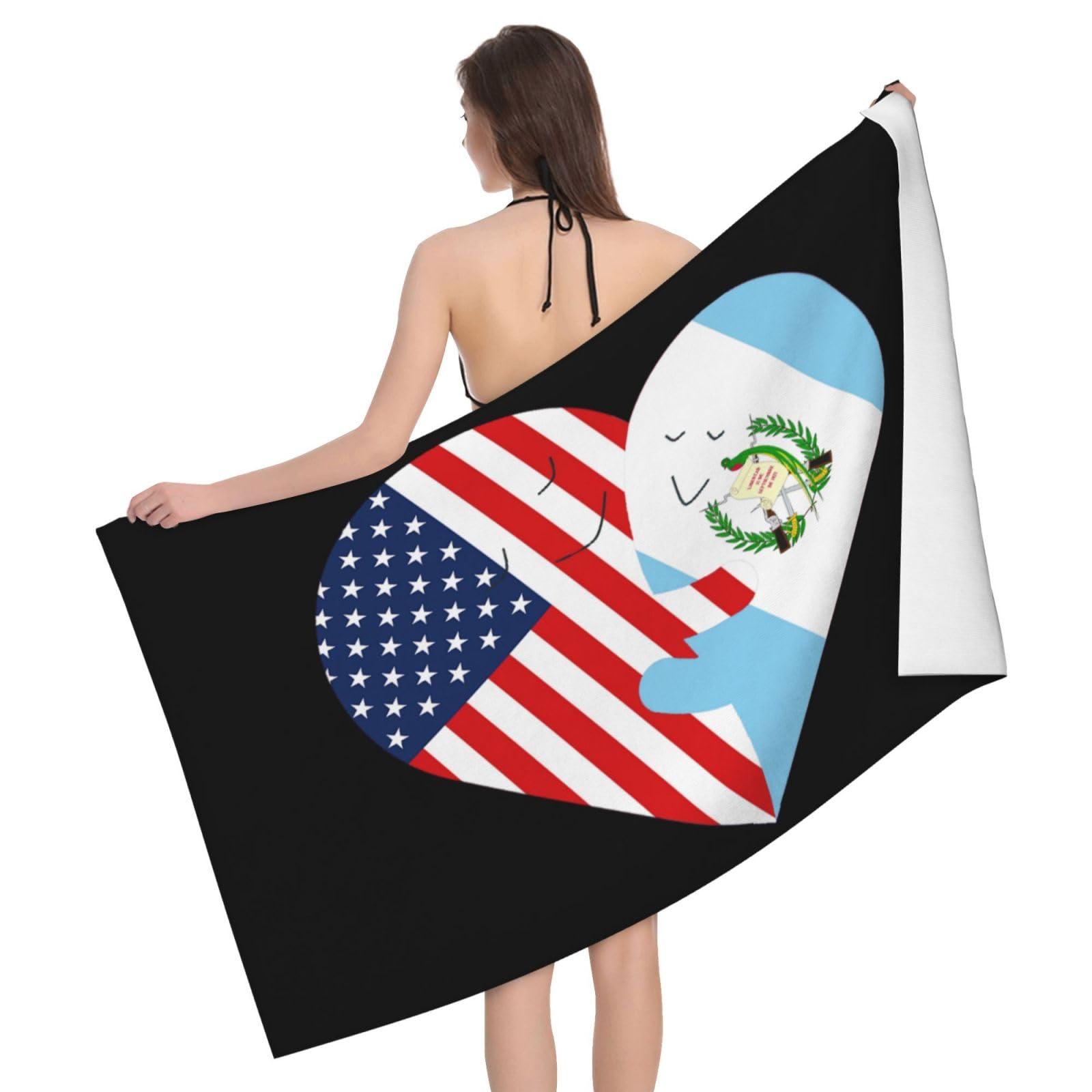 HLBSDM Microfiber Hearts America USA and Guatemala Flag Beach Towel Quick Dry Soft Sand Free Beach Towels for Pool Swim Beach Lightweight Thin Towels