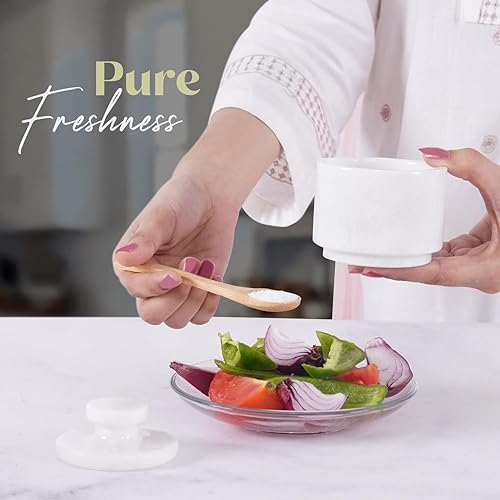 Miniatura 2 de MARBLOUS KRAFTS Elegante dispensador de azúcar de mármol de 3.5 onzas, recipiente de sal y decoración de mármol de 3 x 3 pulgadas, decoración de