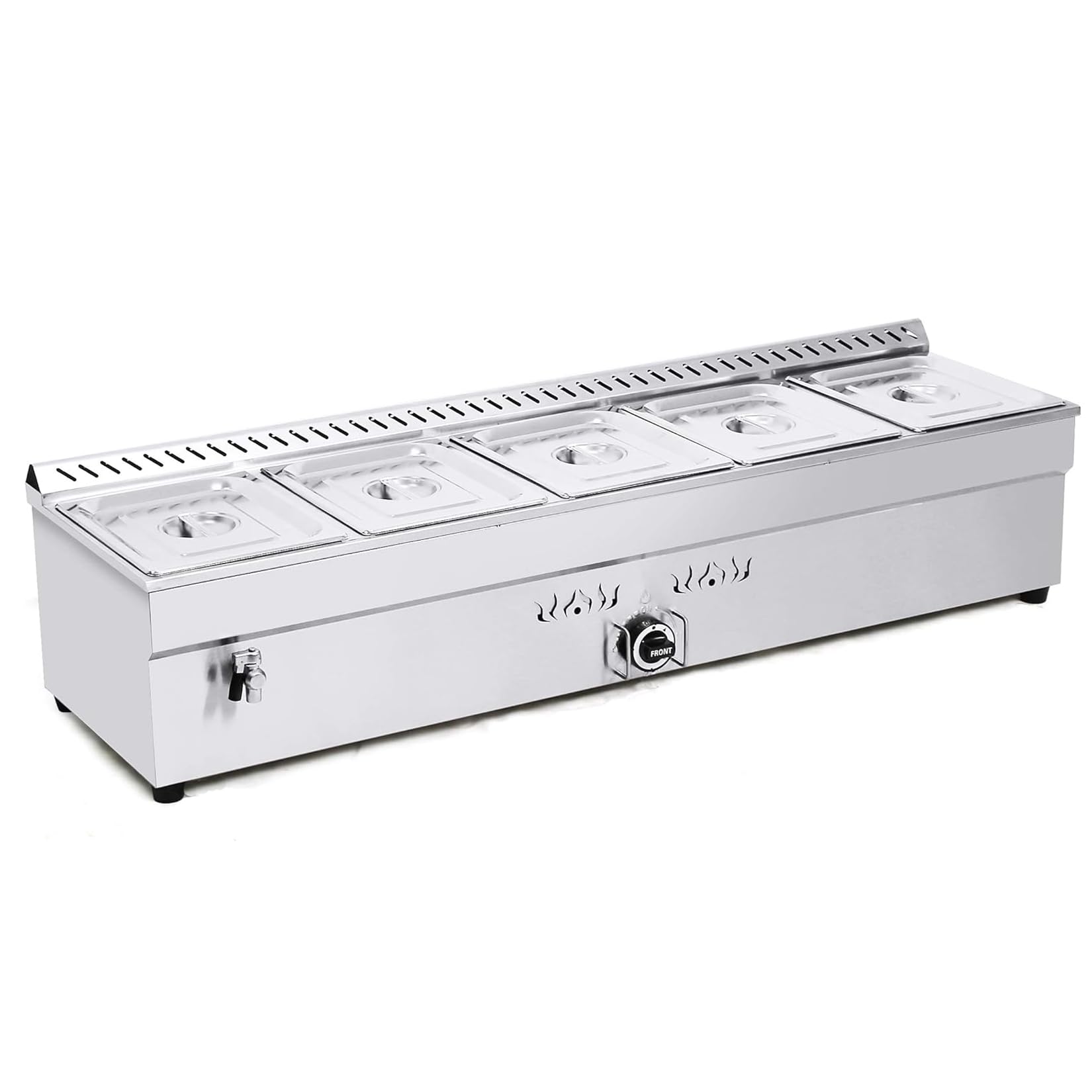 HayWHNKN 5-Pan LP Gas Food Warmer Propane Food Warmer Propane Steam Table Stainless Steel Bain Marie Buffet for Parties (with Gas Regulator Valve) 1/2 * 6inch Deep