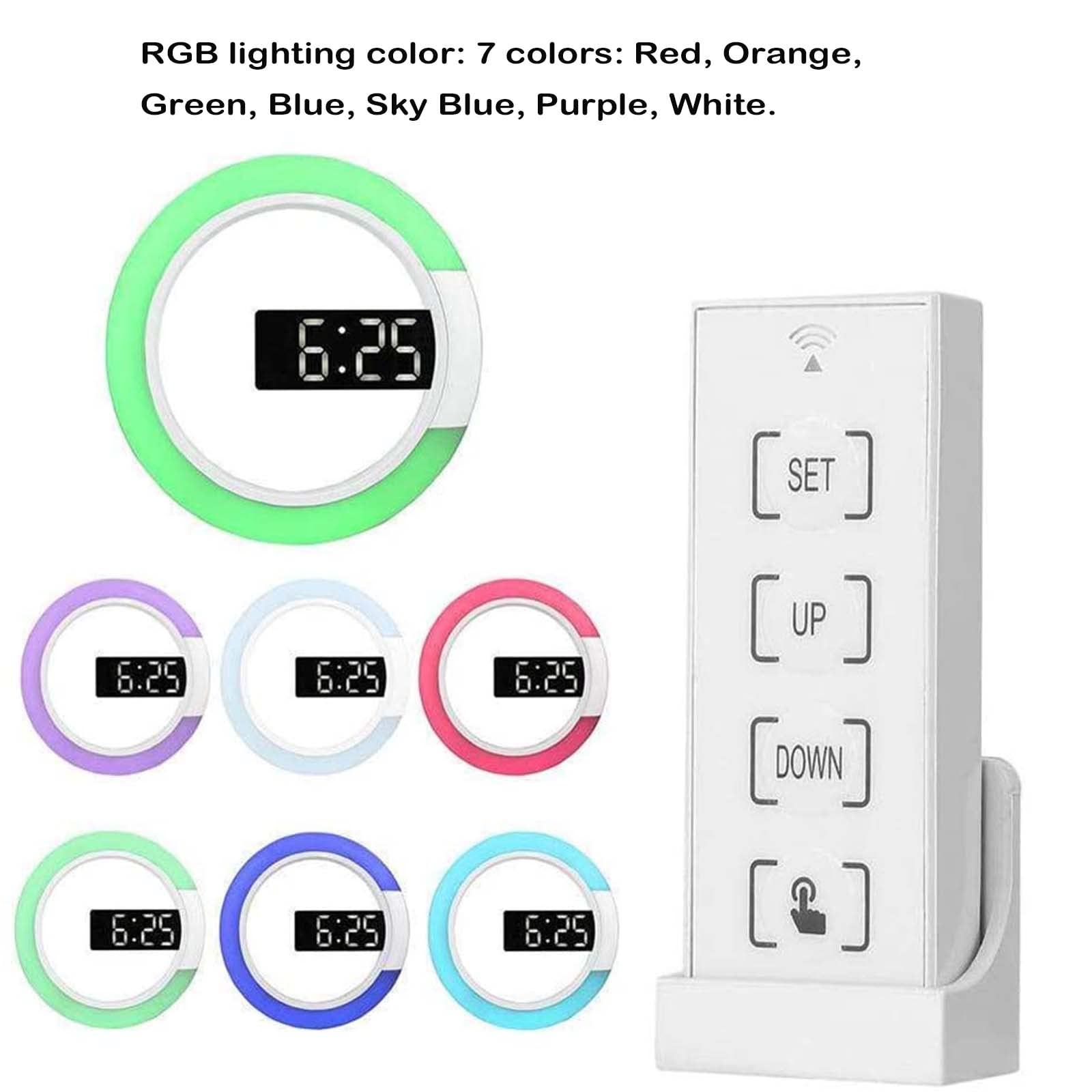 Zegar ścienny z oświetleniem LED, cyfrowy zegar ścienny z lustrem, zasilany przez USB cyfrowy budzik zdalnie sterowany zegar ścienny z temperaturą drzemki i wyświetlaczem 12/24h, 7 kolorów RGB do domu, sypialni