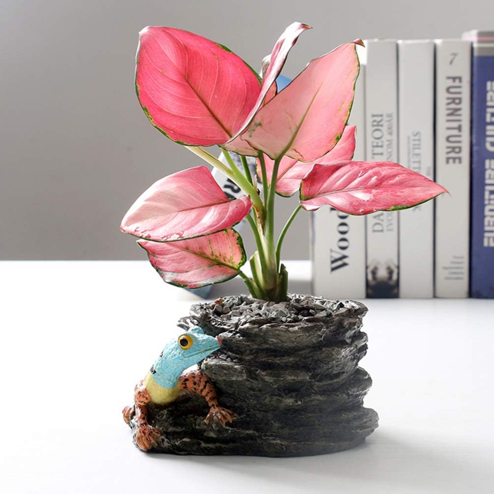 Cabilock Artificial Succulents Mini Pots Lizard Rockery Flower Pot for Decorative Resin Plants