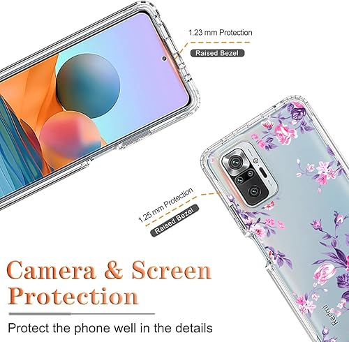 Miniatura 2 de Funda para Redmi Note 10 Pro (4G)Note 10 Pro Max con protector de pantalla de vidrio templado, diseño floral a prueba de golpes, cubierta protectora