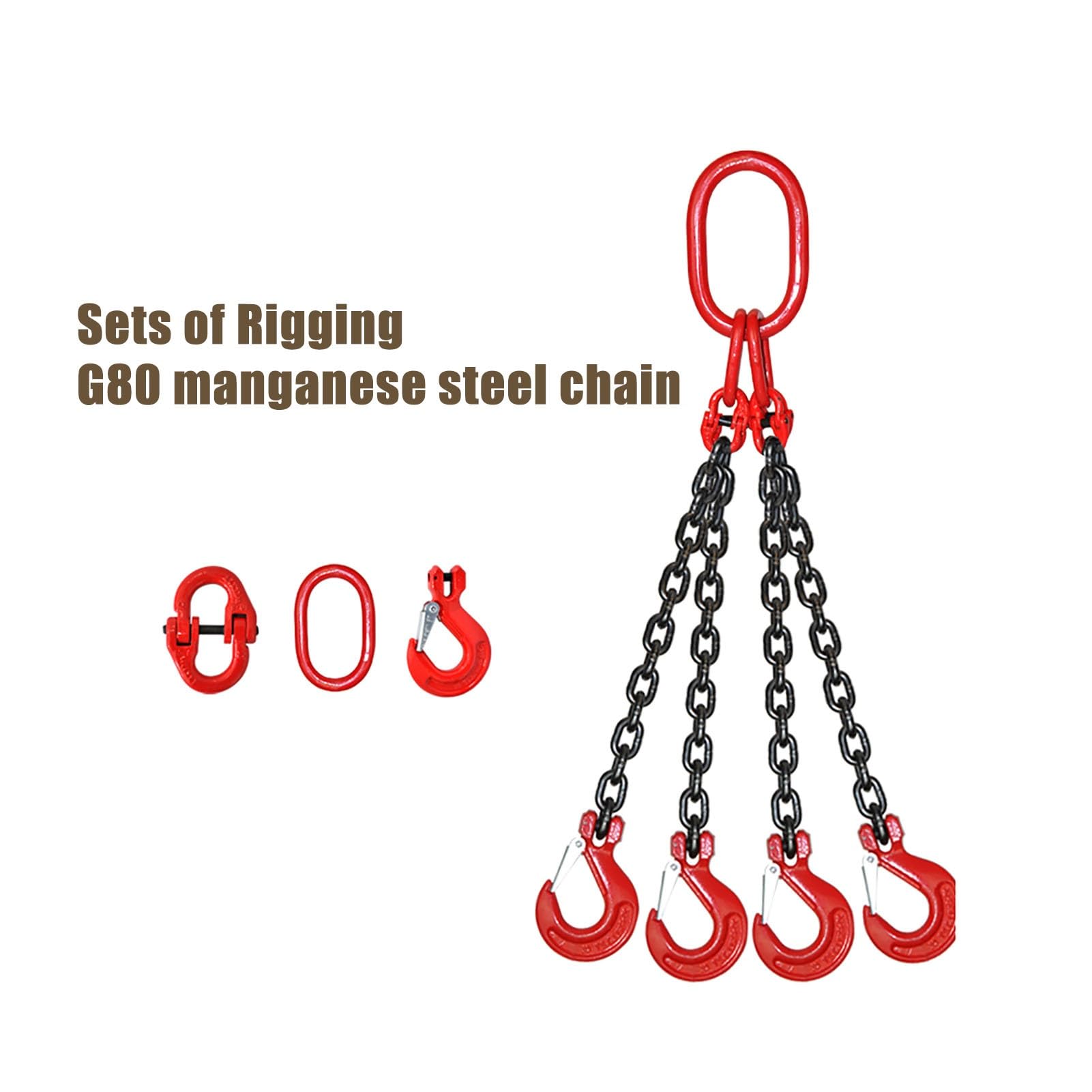 Catene di sollevamento – 5 tonnellate regolabile a catena a 4 gambe con gancio, in acciaio legato grado 100, imbracatura per sollevamento pesi pesanti, durevole, affidabile, lunghezza 2 m