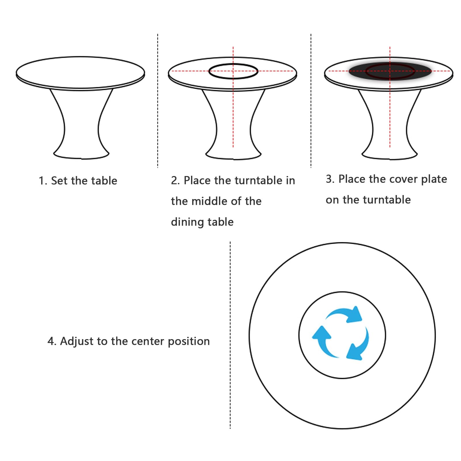Plateau tournant à roulement à Billes pour Table à Manger Ronde, Plateau pivotant, quincaillerie pour Plateau pivotant, roulement à Billes en Alliage d'aluminium pour Plateau tournant Lazy S