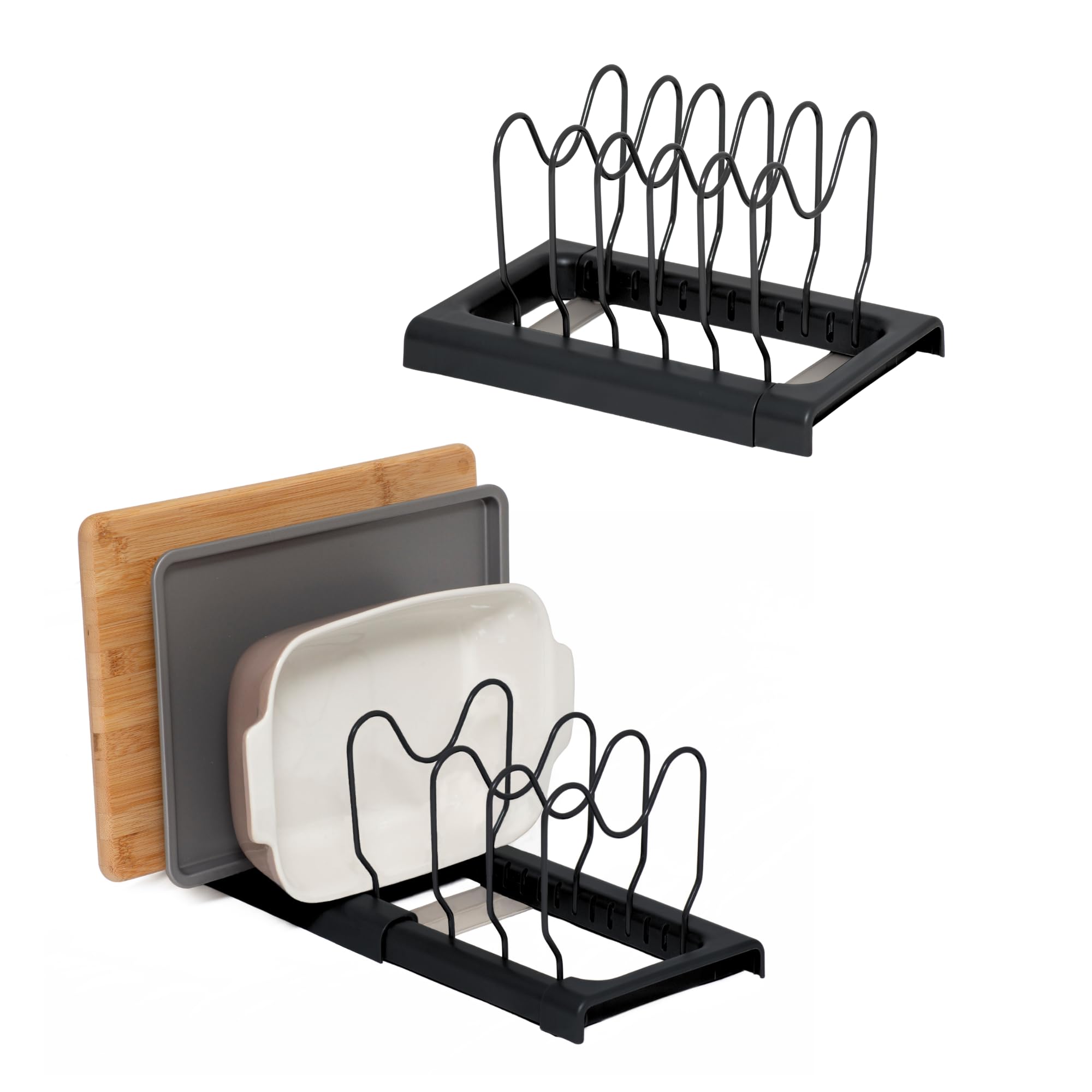 simplywire - Expandable Baking Tray and Chopping Board Rack - Pack of 2 - Pan Lid Storage - Kitchen Cupboard Organiser - Black