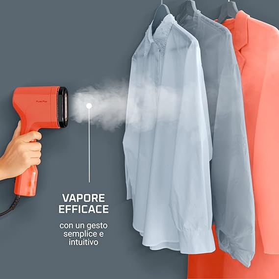 Rowenta Pure Pop DR2022, Ferro da Stiro Verticale Portatile a Vapore, Utile per Stirare e Igienizzare i Tuoi Capi, con Sistema Reversibile, Riscaldamento Rapido, Potenza 1300W, Colore Rosso Corallo