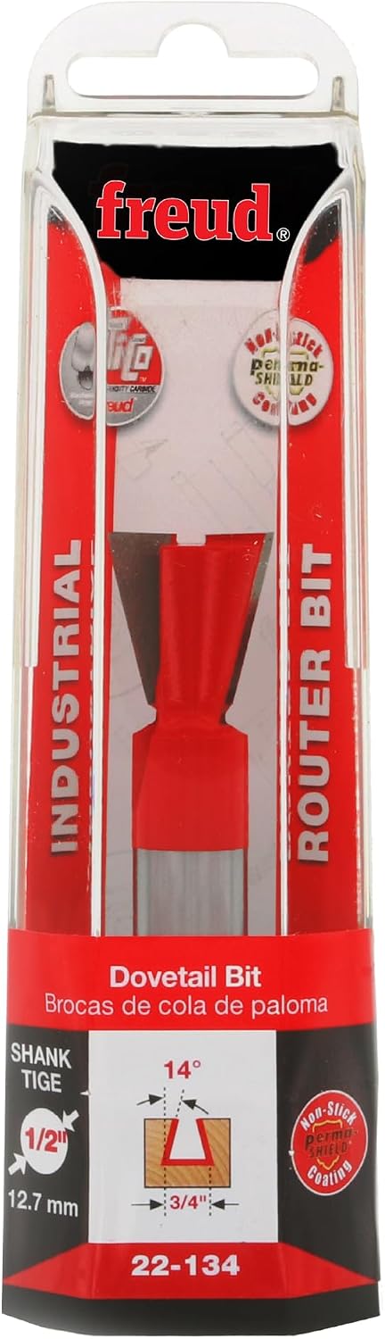 Freud 22-134: 3/4" (dia.) Dovetail Bit with 1/2" shank, 3-1/8" overall length