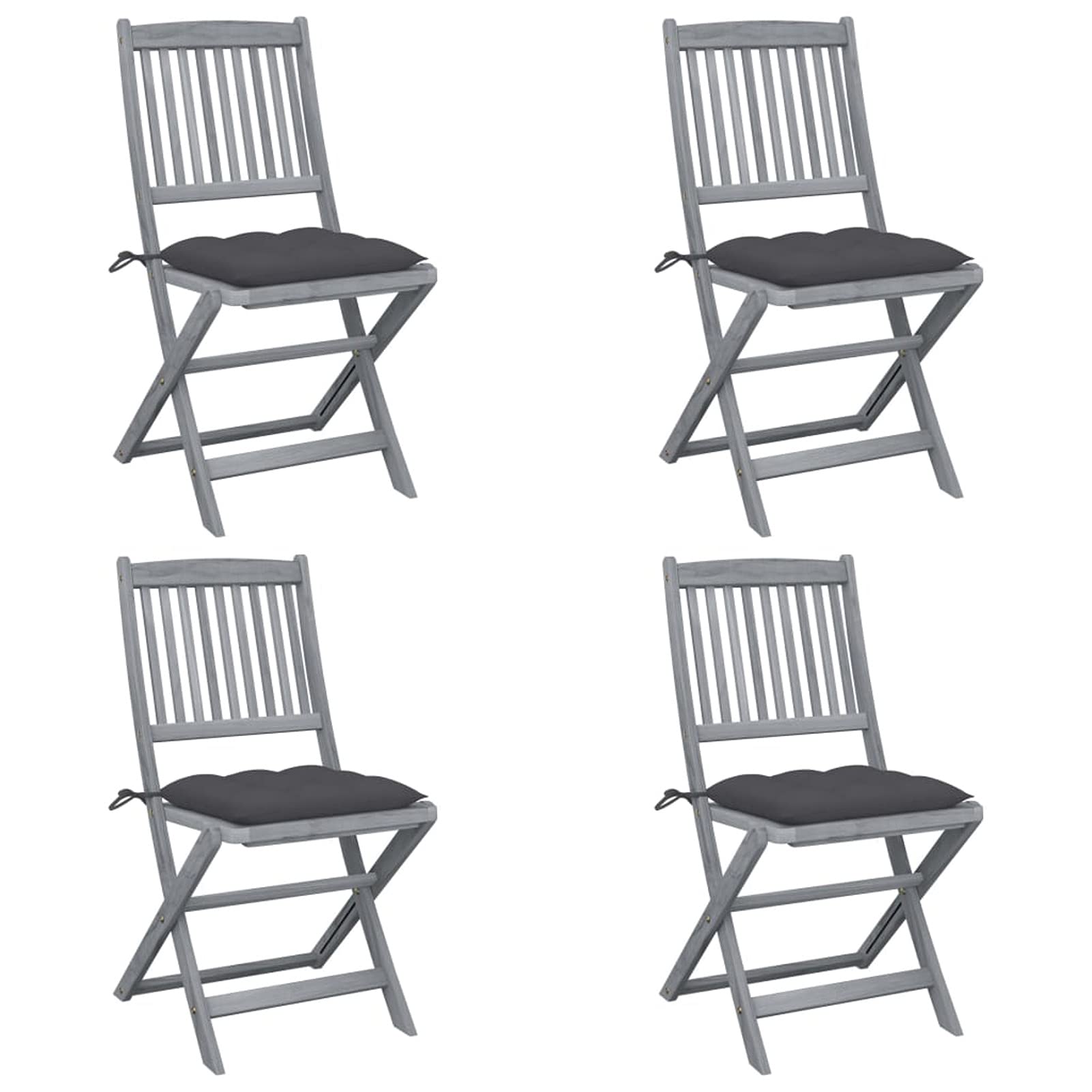 Chaises pliables d'extérieur MOONAIRY en bois d'acacia avec coussins lot de 4