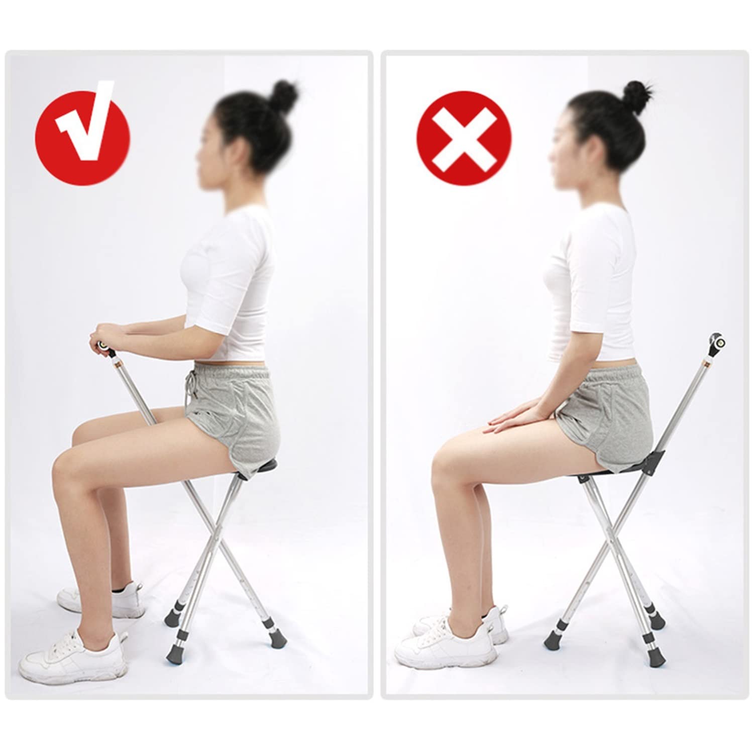 Bastón, Silla Plegable Ajustable Bastón para Caminar, Asiento de Bastón Plegable, Bastón Plegable Ajustable Portátil para Personas Mayores/Black