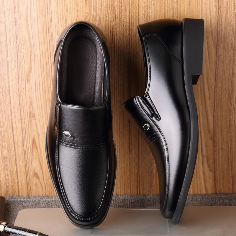 Men's Business Leather Slip On Leather Upper Hand Stitching Low Top Anti-Slip Lightweight Casual Walking Loafers Dress Shoes3