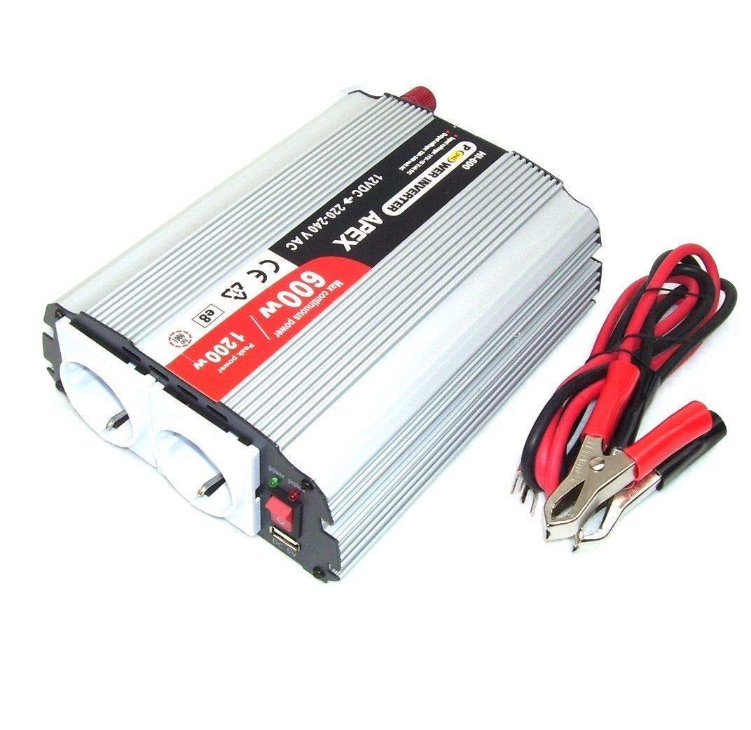 AWZ 06187 600 W / 1200 W z 2 gniazdami ze stykiem ochronnym, przetwornica napięcia 12 V USB, falownik prądu