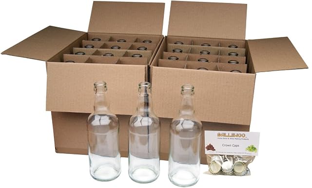 BALLIIHOO Pack of 24 x 500ml Clear Glass Beer Bottles with Crown Caps