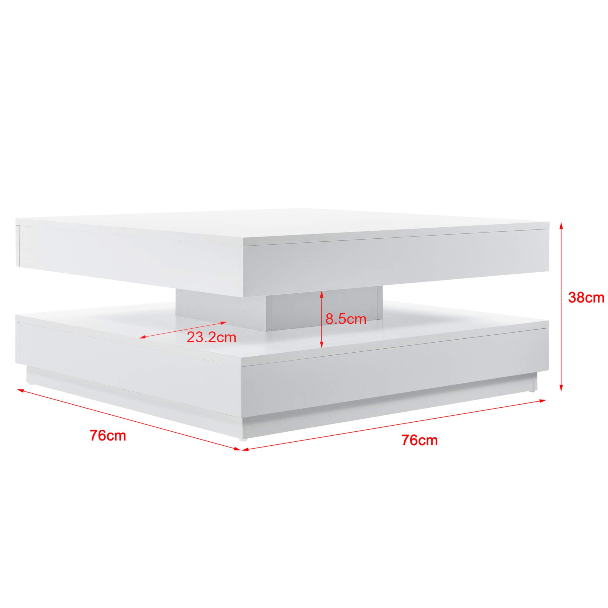 [en.casa] Tavolino da Caffè Multifunzionale con Piano Girevole Tavolino Basso da Salotto 76 x 76 x 38 cm con Ripiano per Soggiorno Sala - Bianco