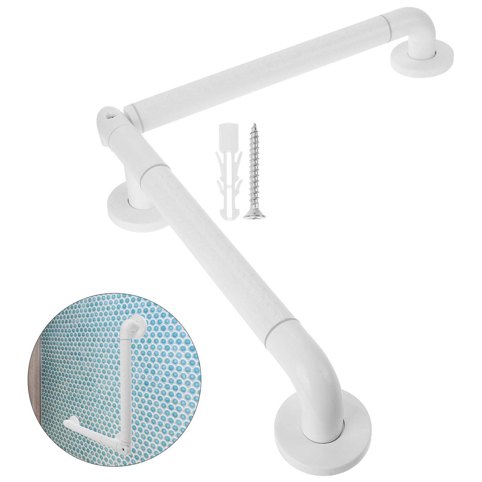 Barra de Apoyo para Baño Material Plástico y Acero Inoxidable Mango Giratorio Antideslizante Adecuado para Mayores y Discapacitadas en Bañeras y Sanitarios