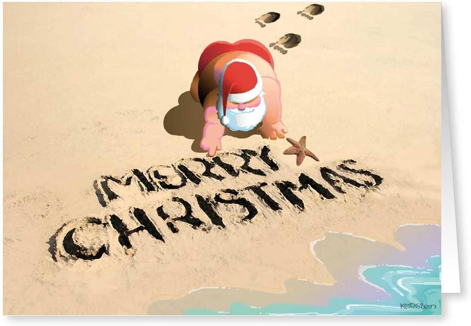 Stonehouse Collection | Merry Christmas Beach & Sand | Beach Christmas Cards | 18 Cards & Envelopes … (Standard)