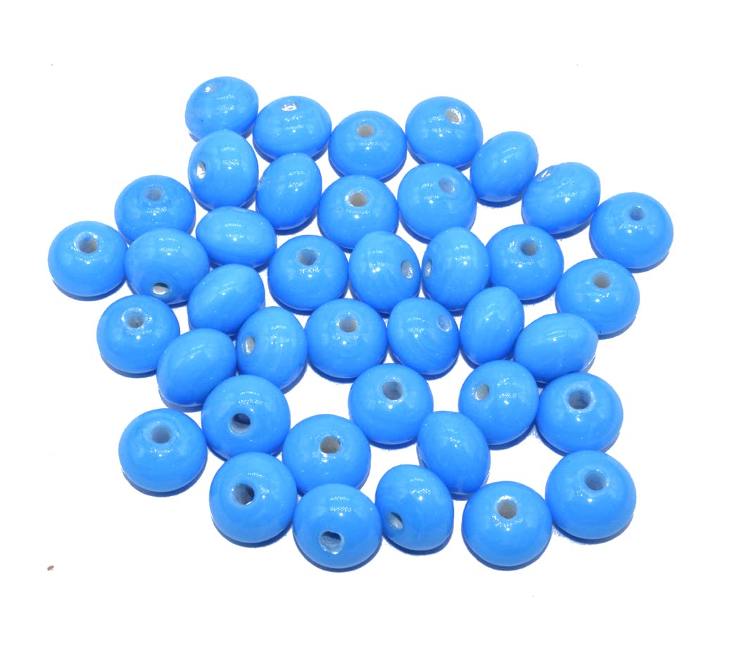 Beadman 10 * 14mm Sky Blue Roundel Shape Lampwork Glass Beads for Jewellery Making for Women and gilrs.Pack of 40 Piece.