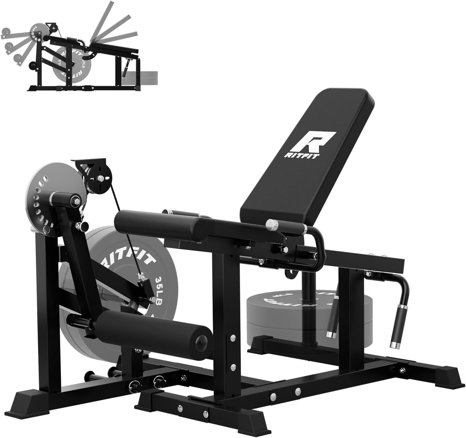 Ritfit Leg Extension And Curl Machine, 700Lb Adjustable Seated Lying Machine For Home Gym, Workout Equipment Compatible With 1'' 2'' Plates (Black)