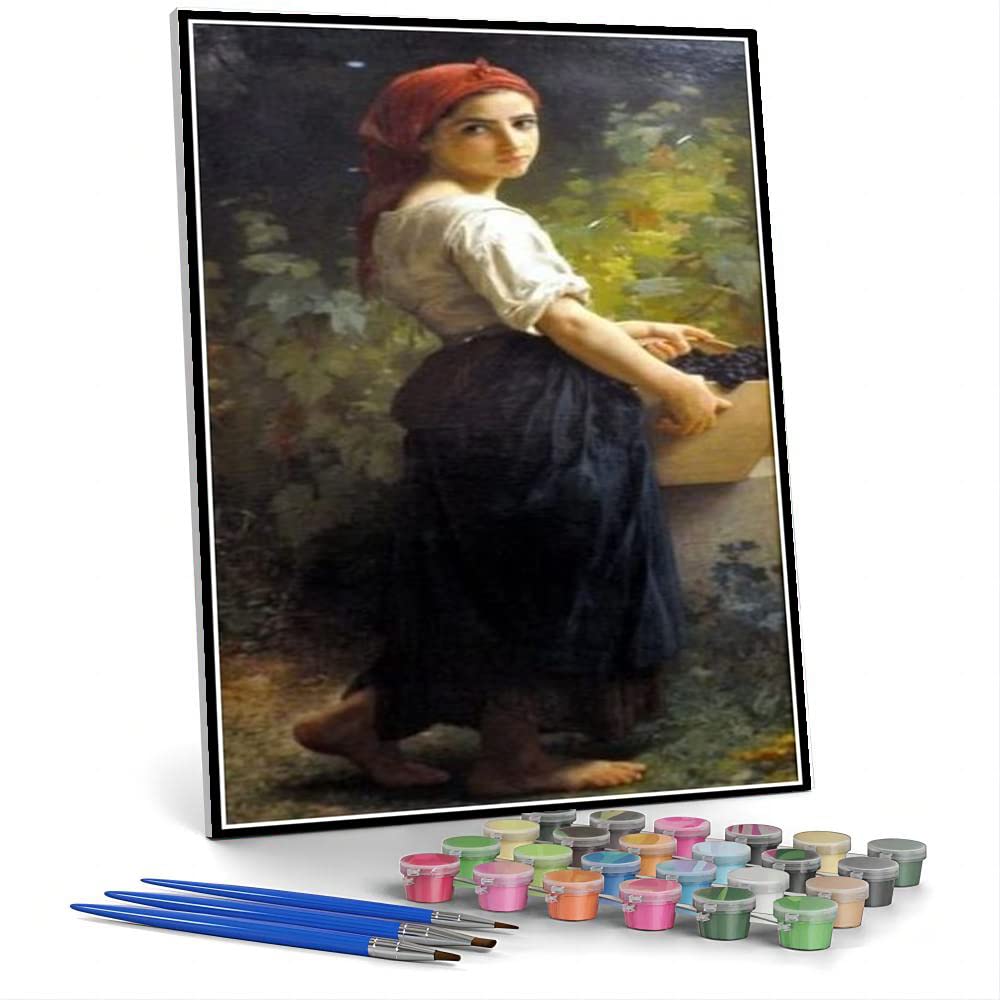 Hhydzq Women's E Paint By Numbers Kits For Adults And Kids Girl With Grapes Painting By William-Adolph Bouguereau Diy Painting Paint By Numbers Kits On Canvas