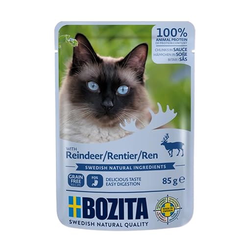 BOZITA Comida húmeda para Aperitivos con Reno, 12 x 85 g, sin Cereales, para Gatos Adultos