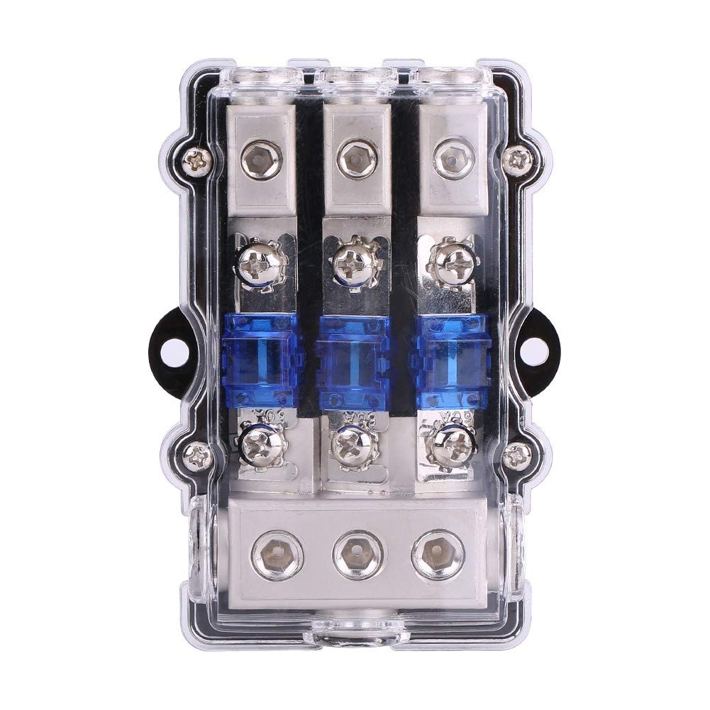 Scatola dei fusibili per auto, blocco porta fusibili di alimentazione audio stereo per auto da 60A universale universale 1 in 3 vie di uscita 12V-24V