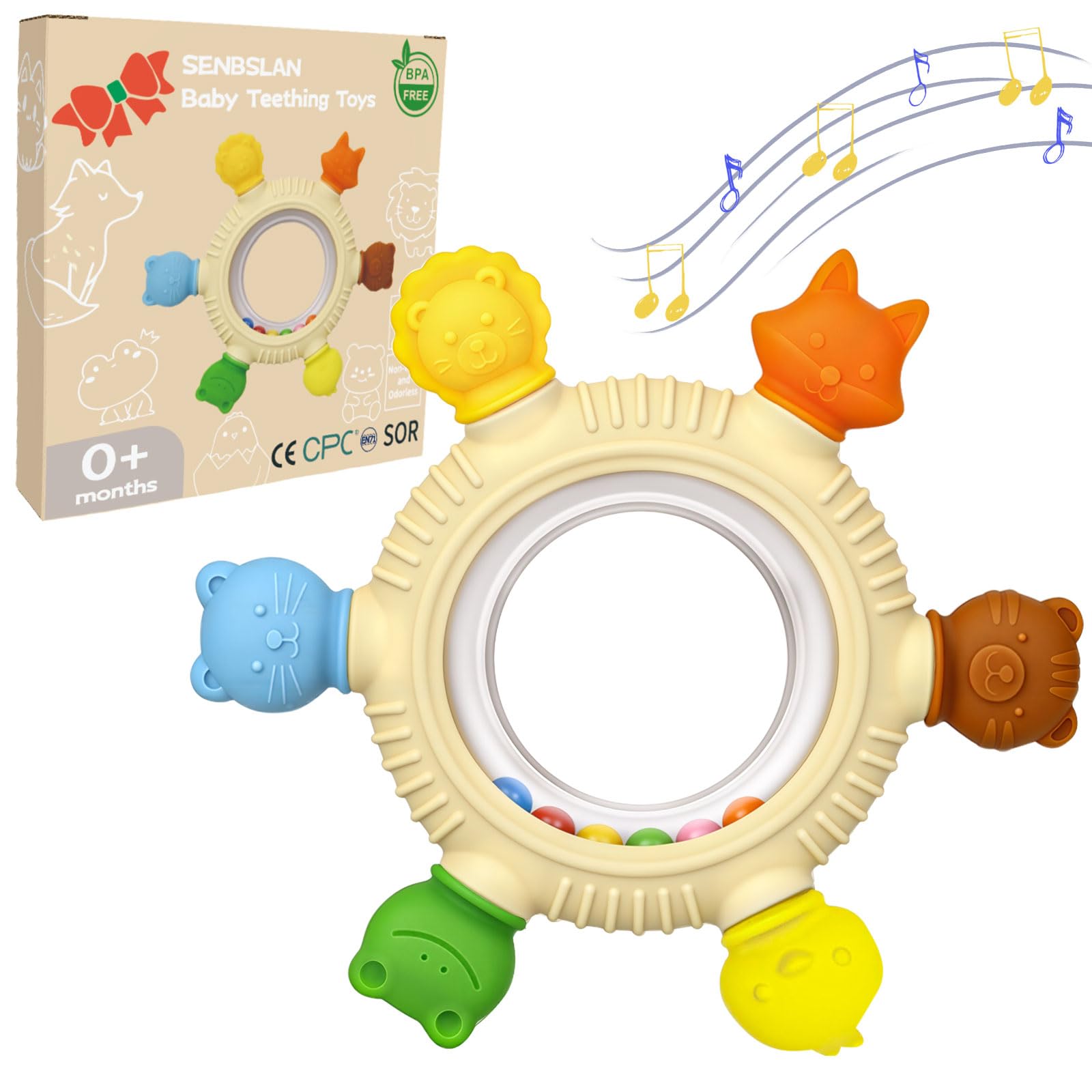 Teething Toys for Baby, Silicone Baby Rattle Teether Sensory Teeting Toys for Babies 0-6 6-12 Months, BPA-Free for New Baby Gifts