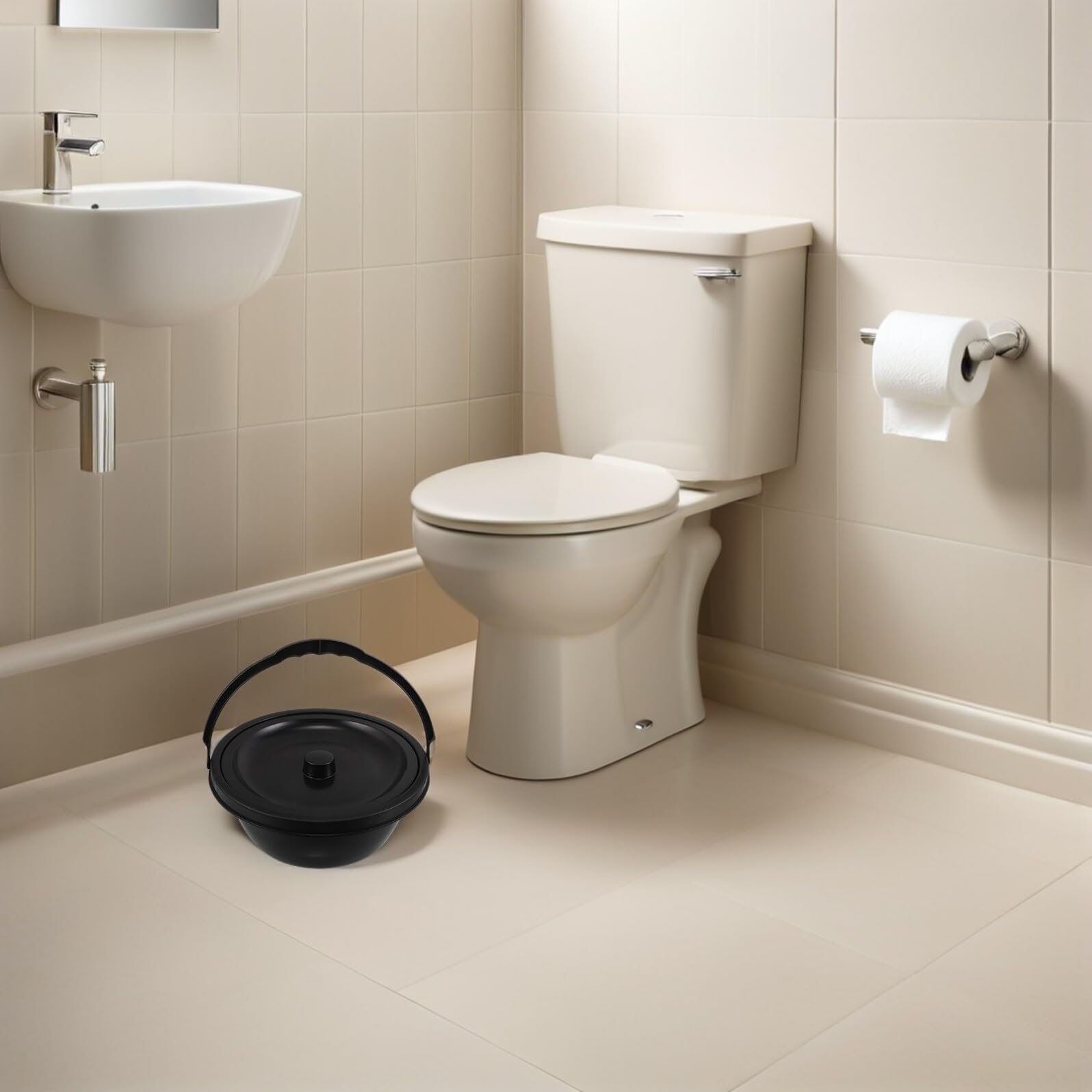 Vaso da Notte per Adulti Nero in Plastica, Portatile | Uso a Letto e Wc da Viaggio, Forma Ergonomica, Supporto Stabile Anziani e Donne Anziane