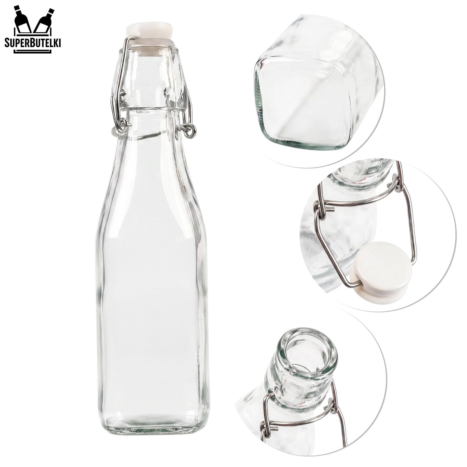 Bottiglie di vetro con tappo a leva, 250 ml, set da 36 pezzi, riutilizzabili, per alimenti, ermetiche, per latte, succhi di frutta, sciroppi
