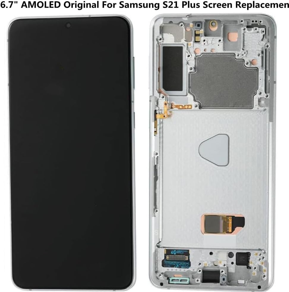 6.7" AMOLED Original for Samsung Galaxy S21 Plus Display Touch Screen Digitizer Assembly S21plus 5G G996U G996U1 G996W G996B G996B/DS LCD Screen Replacement (with White Frame+Back Cover+Tools)