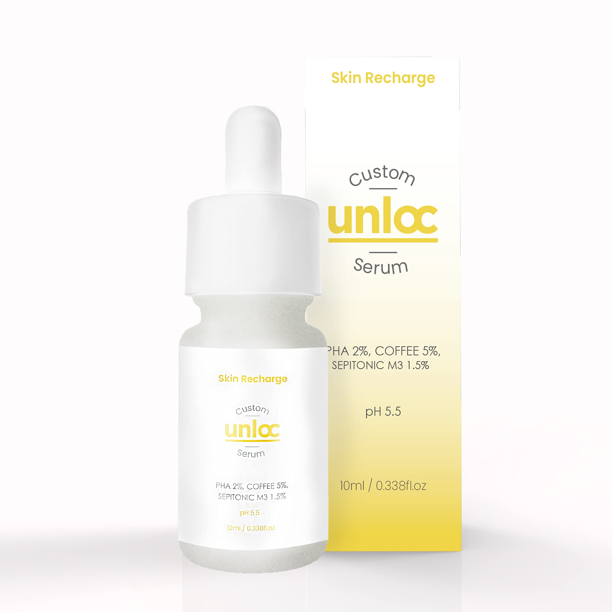 Unloc Skin Recharge Custom Serum with 1.5% Sepitonic M3, 2% PHA & 5% Coffee | For Men and Women | Clean Label | 10ml