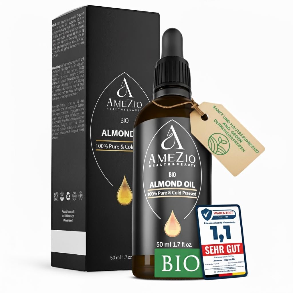 Mandelöl Bio Kaltgepresst I Für Haare, Gesicht, Körper, Haut I Mandelöl baby I 100% rein und nachhaltig I Natürlich für Kosmetik I Hautpflege I Vegan und Tierversuchsfrei I Hexanfrei I 50 ml