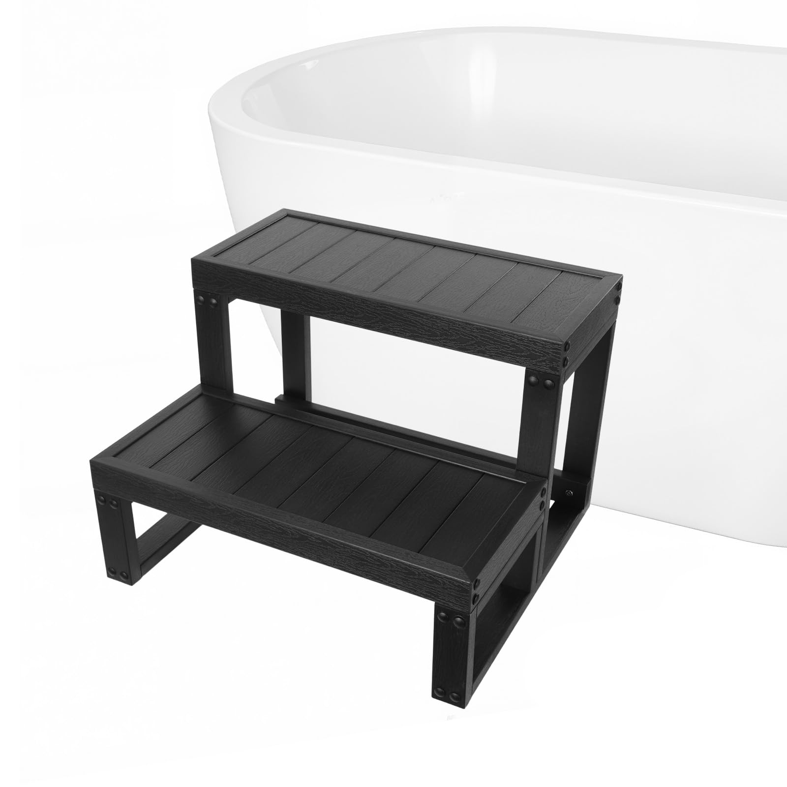 Escalera de 2 peldaños para bañera de hidromasaje, escalón de bañera, escalera antideslizante para piscina, grosor del tablón 15 mm, altura del escalón 21,2 cm, para jacuzzi, piscina y terraza, 60 x