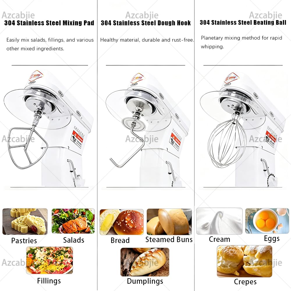 Impastatrice Multifunzione da Cucina Professionale White-10L | 5L/7L/10L Frullatore Multifunzione per Pizza E Panetteria,Impastatrice Elettrica a 3 Velocità per Pasticceria,Pizzeria