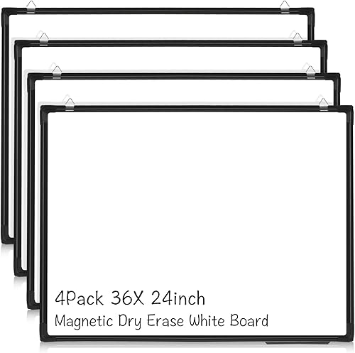 4 pizarras blancas magnéticas de borrado en seco de 36 x 24 pulgadas con marco de aluminio negro, pizarra blanca magnética de borrado en seco,