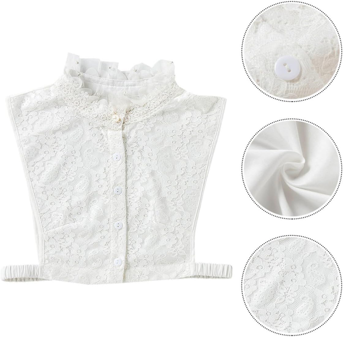 Alipis Women Detachable Chiffon Fake Collar with Ruffled Trim White