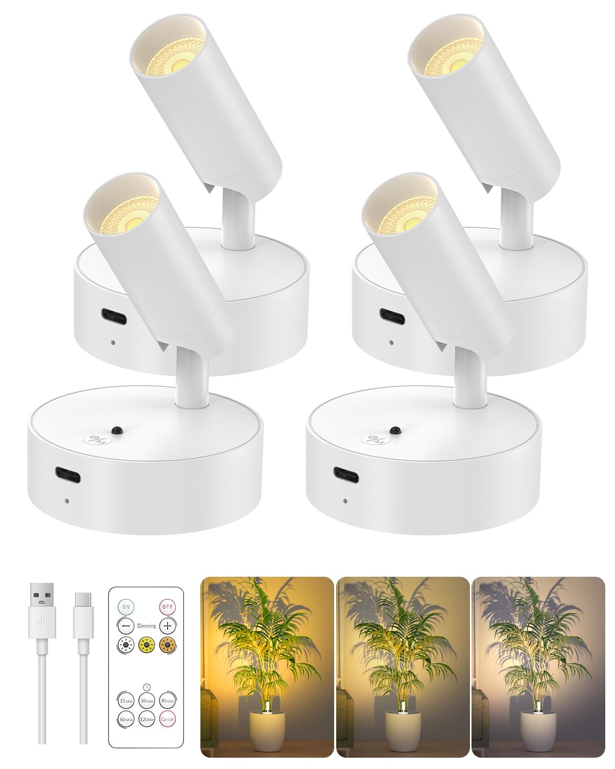 GOODEA Kabellose Spotlight Aufladbar Wandstrahler Innen mit Akku, 3 Farben Dimmbar Wandspot mit Timing Fernbedienung, Akku Wandleuchte für Bilder Pflanzen