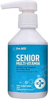 Pet MD Senior Multivitamin for Dogs & Cats - Liquid Vitamins for Senior Dogs - Calcium Cat Supplement - Vitamin, Minerals, & Glucosamine for Dogs - Multivitamins for Dogs - Cat Vitamins - 250 mL