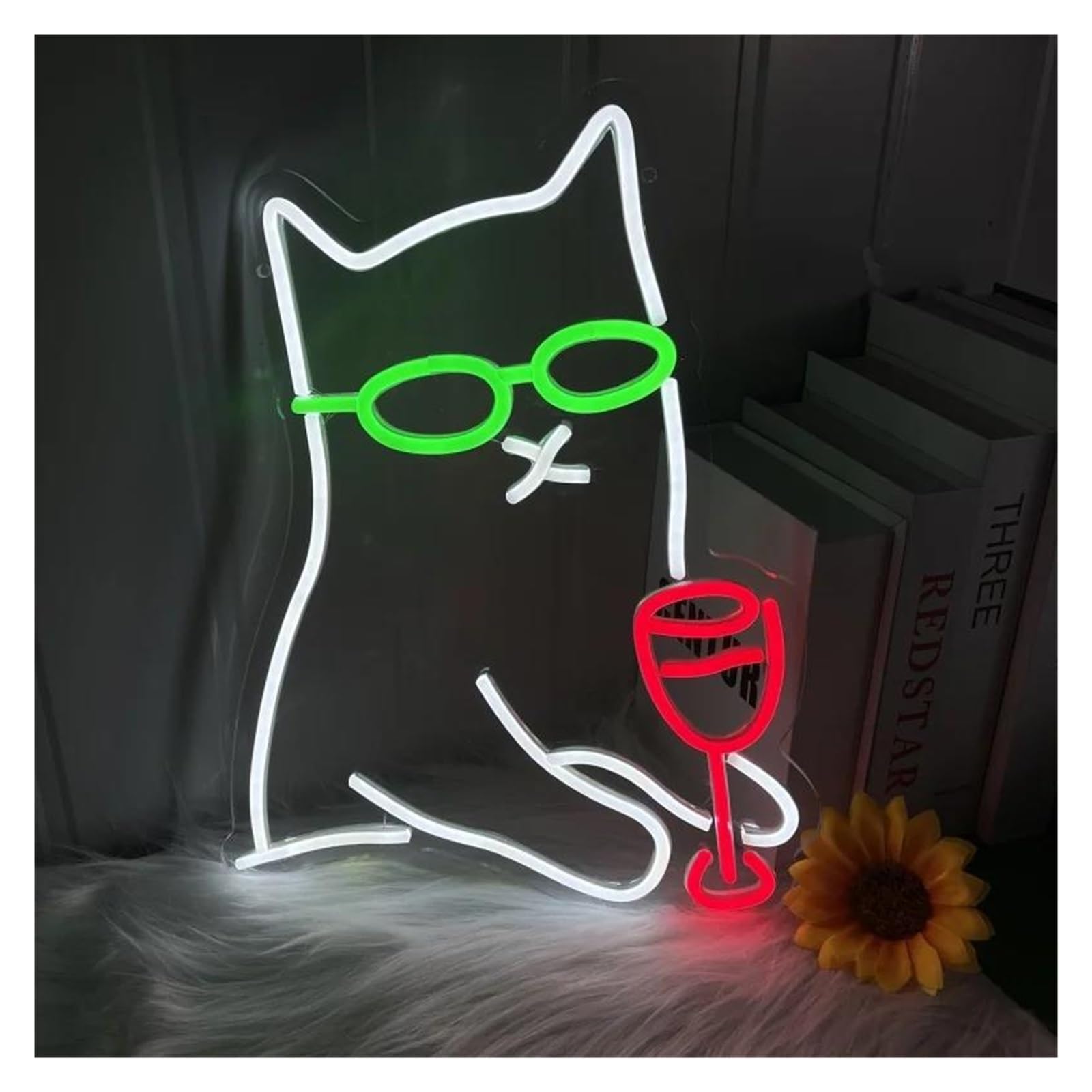 LEMST Sign Lamp Cat Wine Neon Sign, USB Powered, with Dimmable Switch, Suitable for Bars, Pet Stores Or Home Decor 40.9x32cm