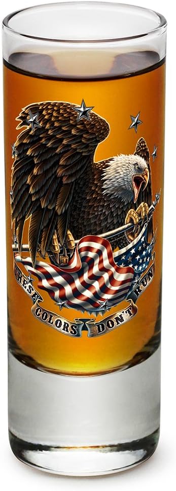 Erazor Bits Veterans American Soldier These Colors Don't Run Patriotic Glass Shot Glass with Logo Shooter Shot Glass with Logo (Set of 4) (2oz)