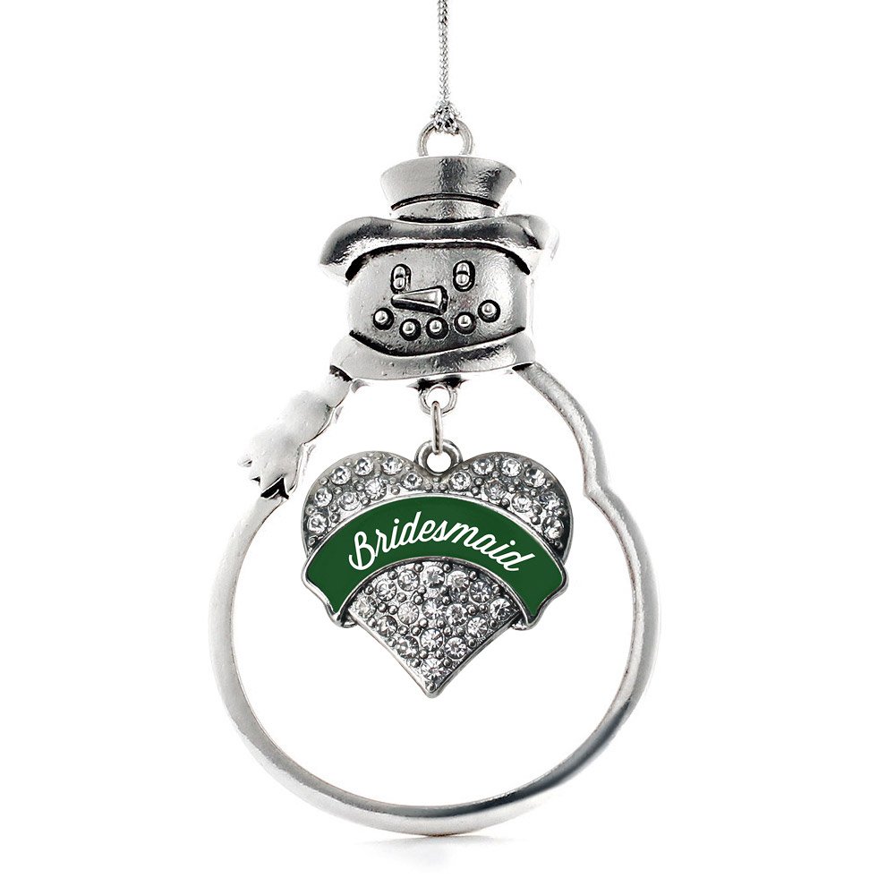 Inspired Silver - Forest Green Bridesmaid Charm Ornament - Silver Pave Heart Charm Snowman Ornament with Cubic Zirconia Jewelry