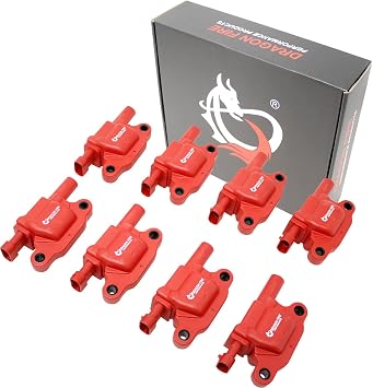مجموعة طاقة لفائف الإشعال DRAGON FIRE متوافقة مع Chevy Cadillac GM Camaro Corvette Silverado Tahoe Escalade Yukon SQUARE REPLACES 12611424 12570616 GN10165 UF413 OEM Fit DFC1007Rx8