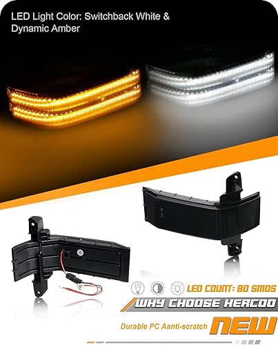 Miniatura 2 de HERCOO Luz de marcador de espejo lateral, luces intermitentes LED secuenciales, lámpara blanca y ámbar dinámica, conjunto de lente ahumada,