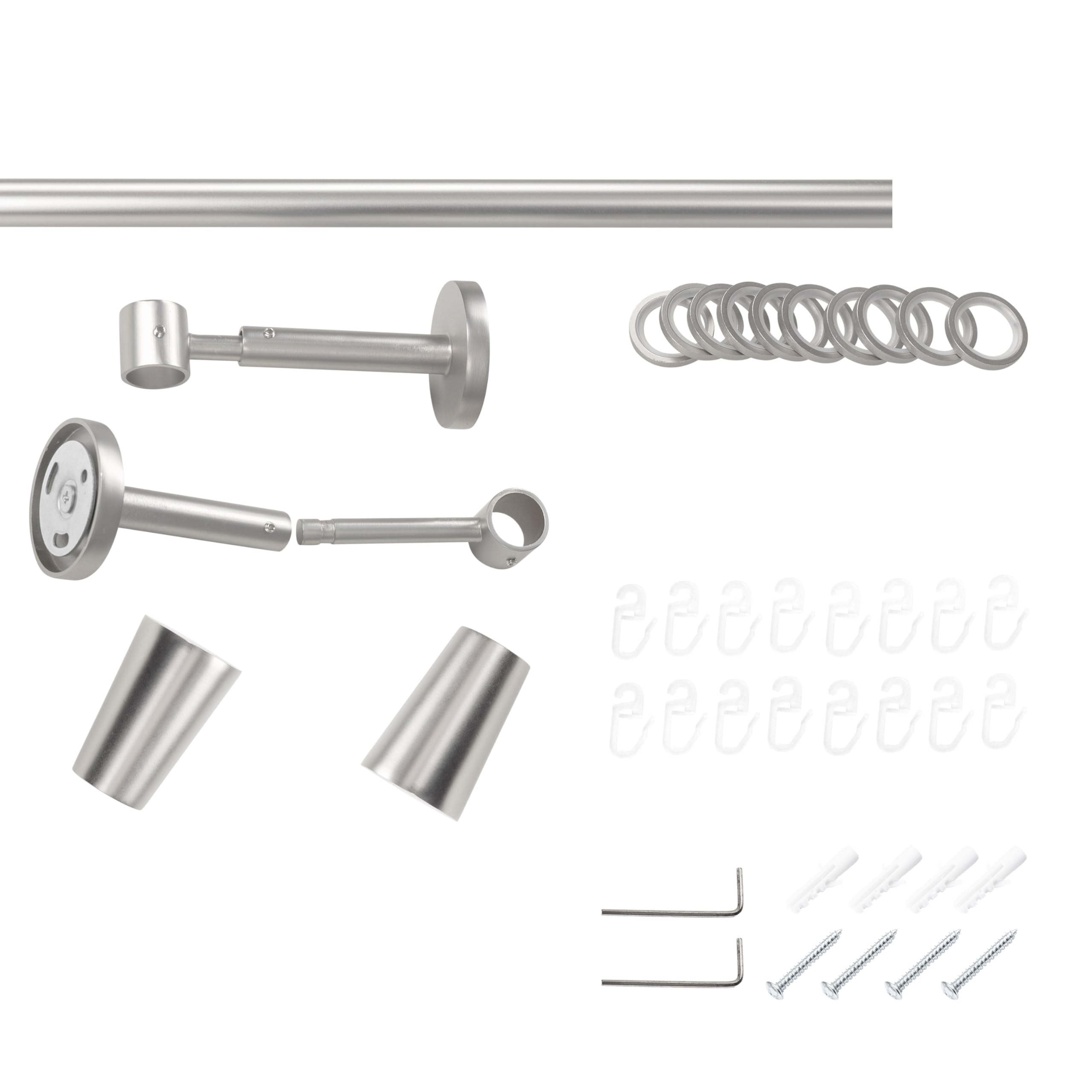 SN Deco Gardinenstange Nizza, 360 cm, Ø19 mm, 1-läufig Stahl Komplett-Set mit Ringen geschlossener Träger, chrom matt